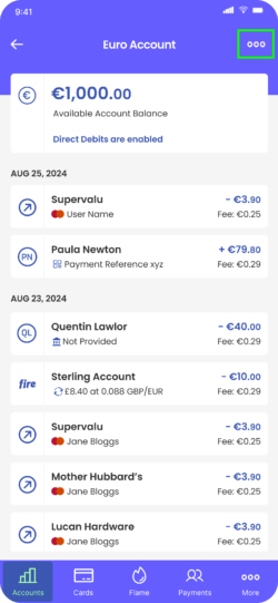 A screen from the Fire Personal app showing the Euro Account