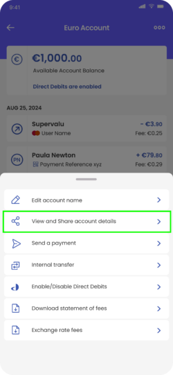 A screen from the Fire Personal app showing the Account actions menu