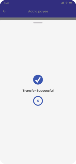 Fire personal mobile app screen displaying transfer successful message