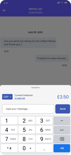 Fire Personal app screen showing the user having entered the amount they wish to pay one of their contacts