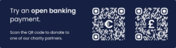 QR codes for making euro and sterling payments to Fire’s charity partners.