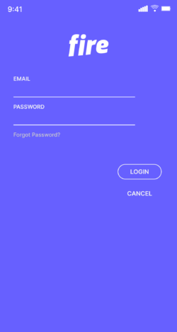 Fire Personal app screen requesting email and password