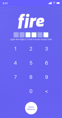 Fire Personal app access code login screen 