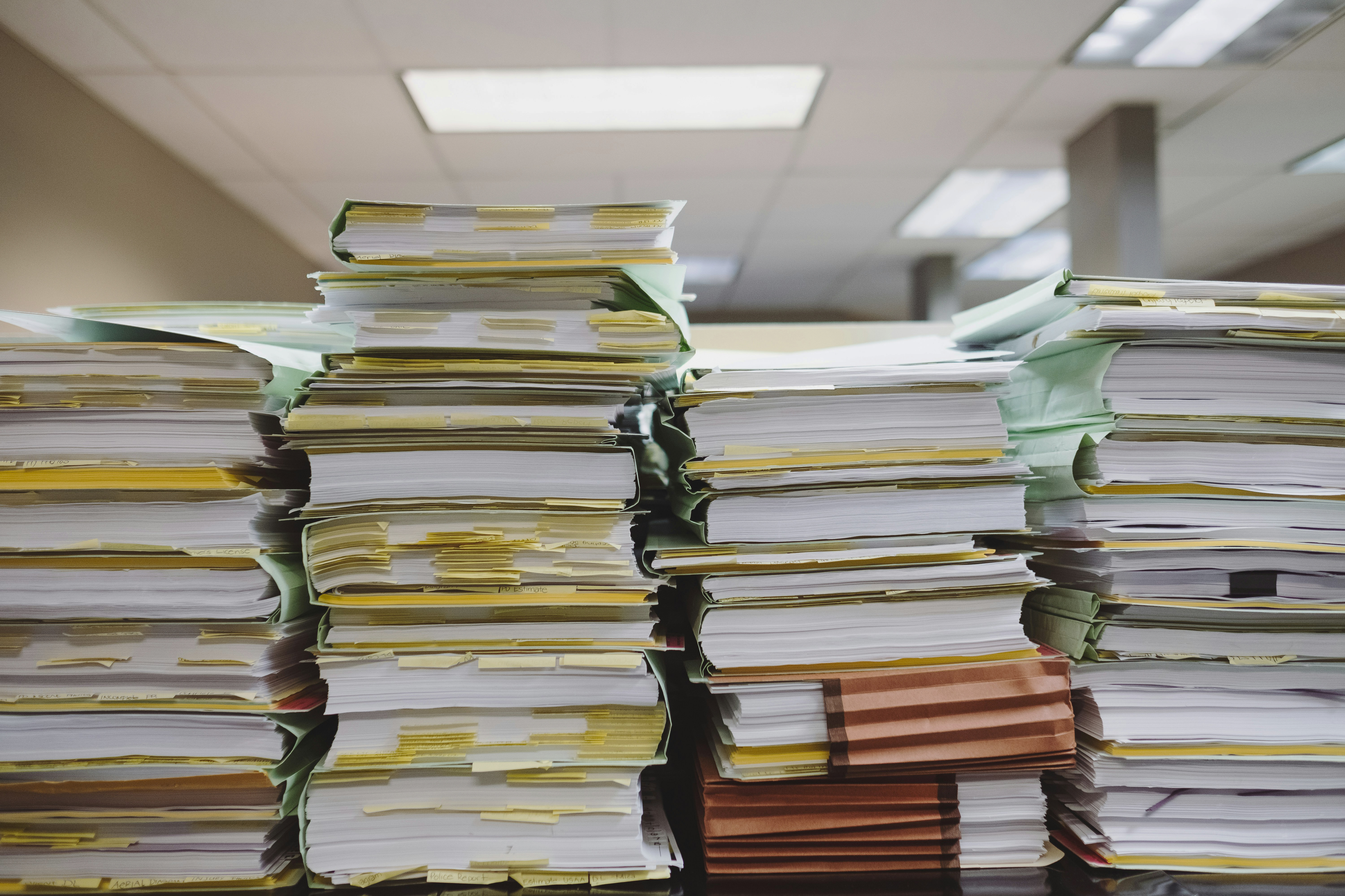 Stacks of documents.