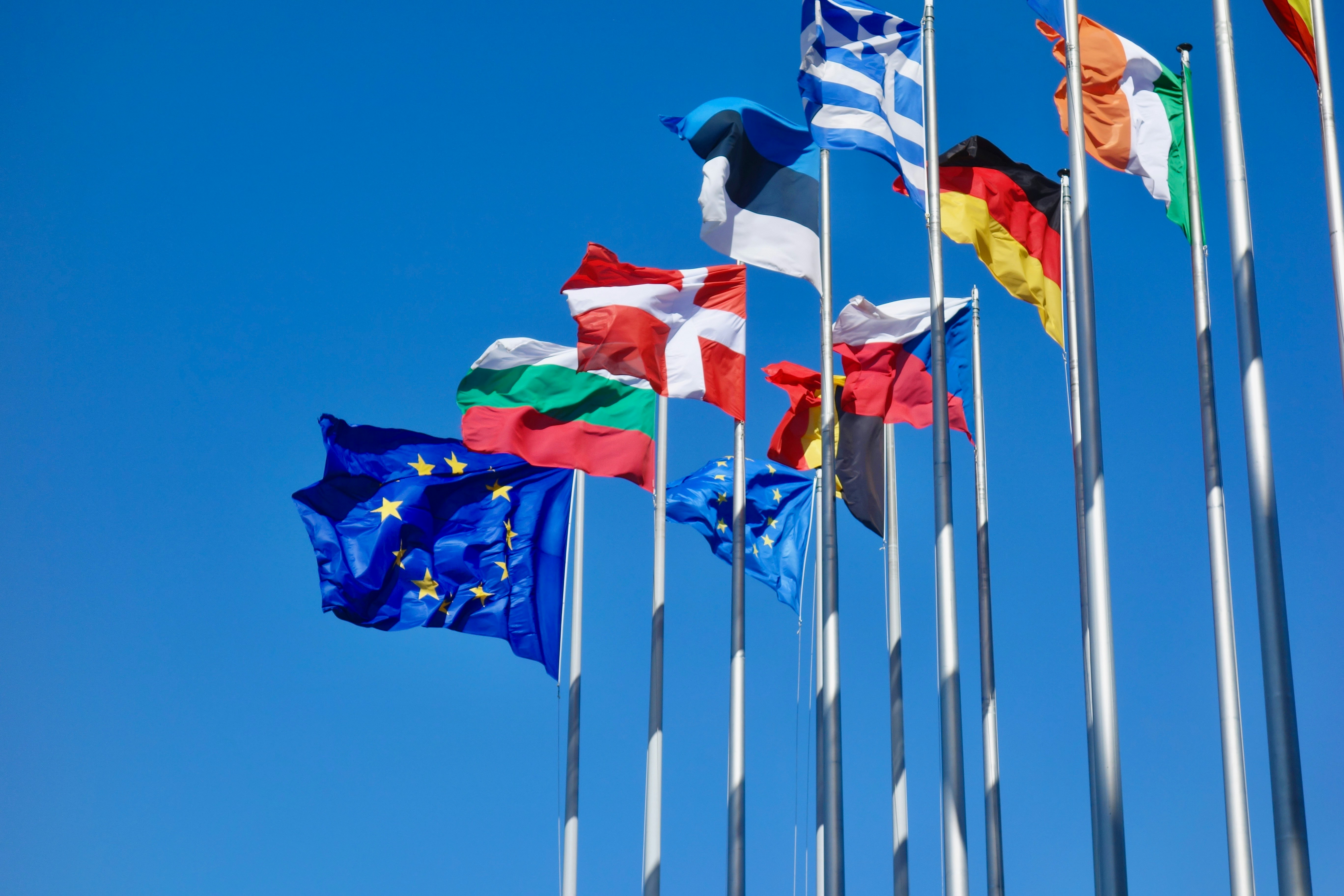 European Union flags.