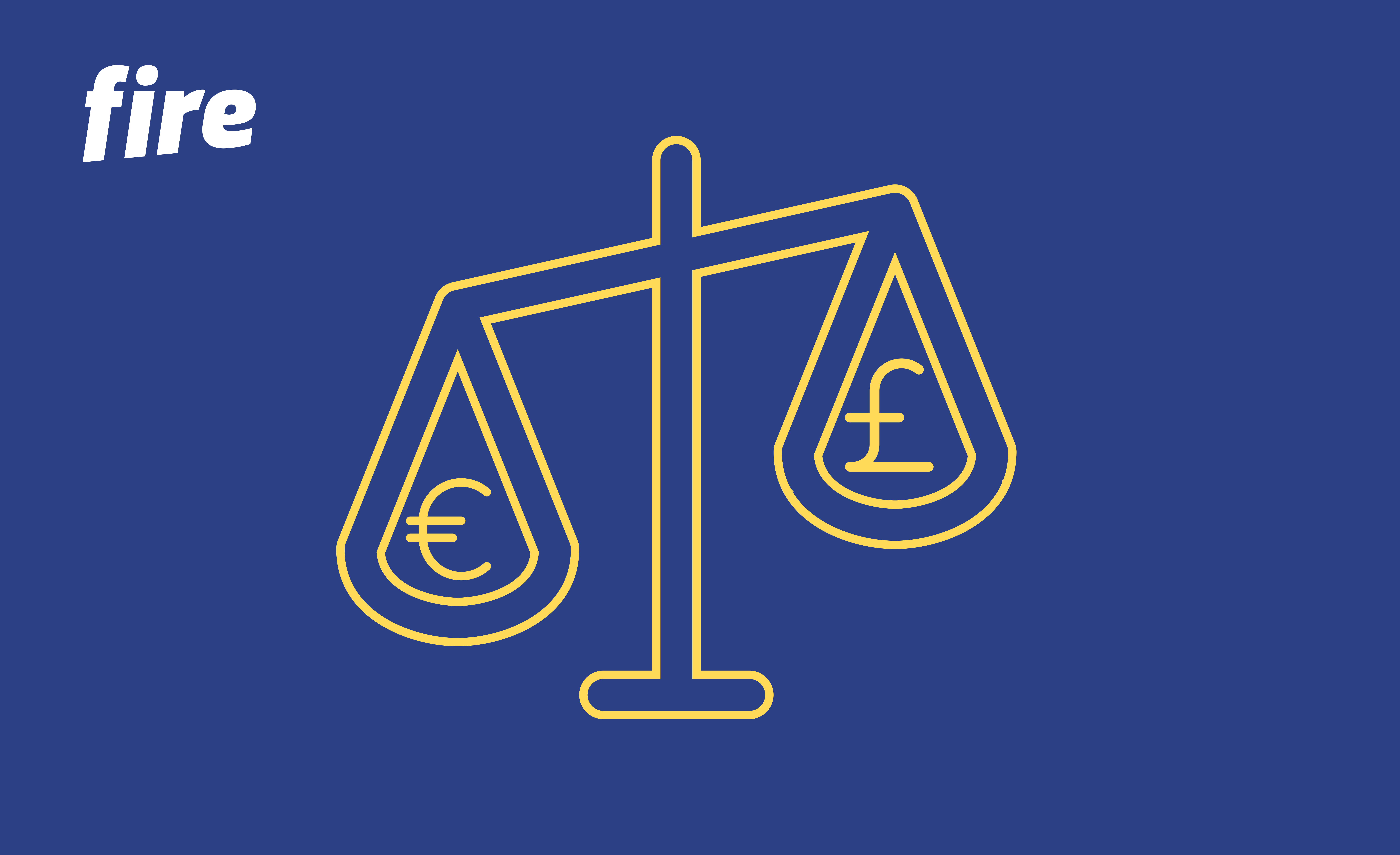 Scales balancing euro and sterling currencies.